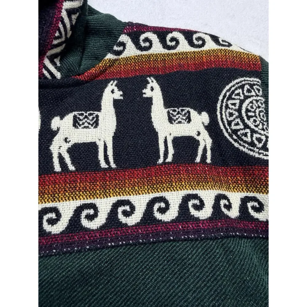 Native Artists Alpaca Llama Geometric Full Zip Knit Hoodie Jacket Mens Size M